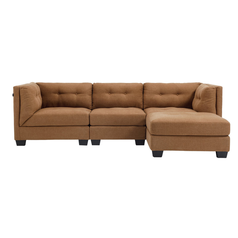 Canapé modulaire rembourré en lin de 100 po, canapé modulaire en L pour salon avec repose-pieds, Brown Linen