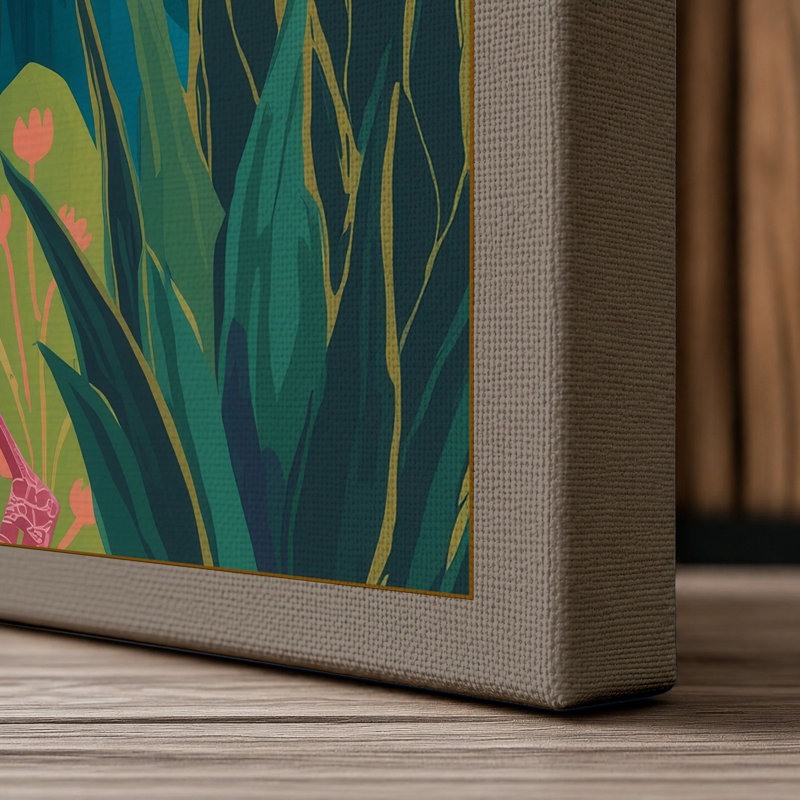 Flamingo Tropical - Wrapped Canvas, 30x20 - 76.2 x 50.8 cm, Taupe Border