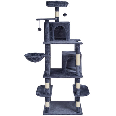 Cat Tree for Indoor Cats, 68.5" Cat Tower with 2 Cat Condos, Sisal Scratching Post, Hammock, Top Perch, Jumping Platforms, Large Cat Furniture Activity Center with Hang Ball, Dark Grey