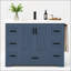 Meuble-lavabo autoportant de 48 po avec plateau en céramique, 7 tiroirs, portes à panneaux en X et barre à serviettes latérale bleu marine 48 po