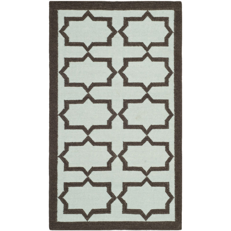 Warren Hand Woven Flat Weave Wool/Cotton Geometric Rug in Light Blue, Rectangle 3' x 5'