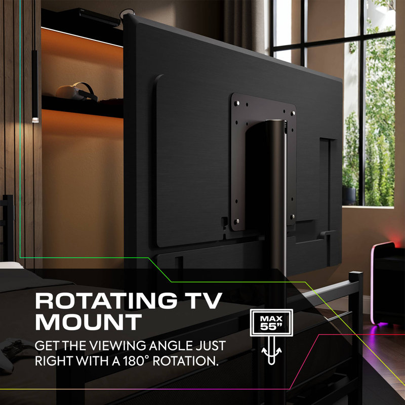 X Rocker Basecamp RGB Double Gaming TV Bed with App Controlled LED Lights - Black