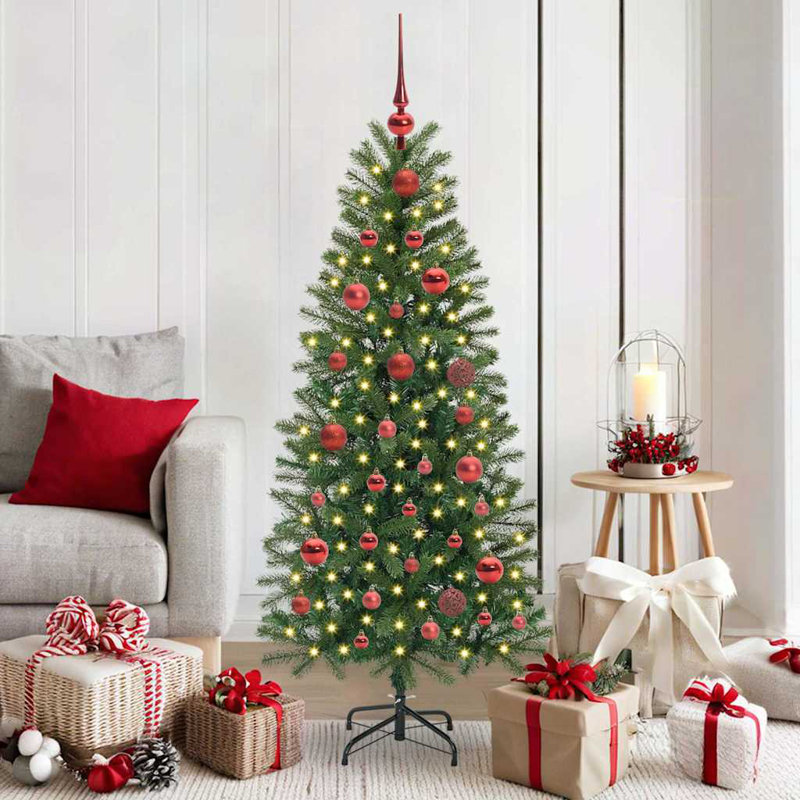  Artificial Christmas Tree with 150 LEDs Green PE and PVC, Red, 4.92' H