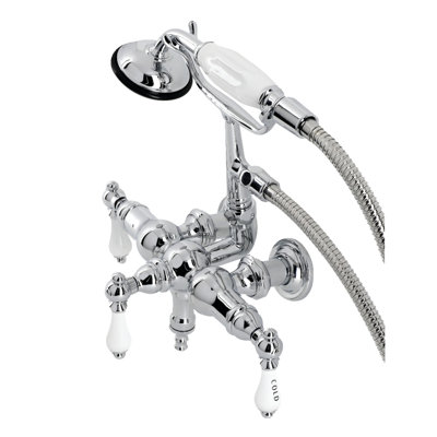 Kingston Brass Vintage Three-Handle 2-Hole Tub Wall Mount Clawfoot Tub Faucet with Hand Shower