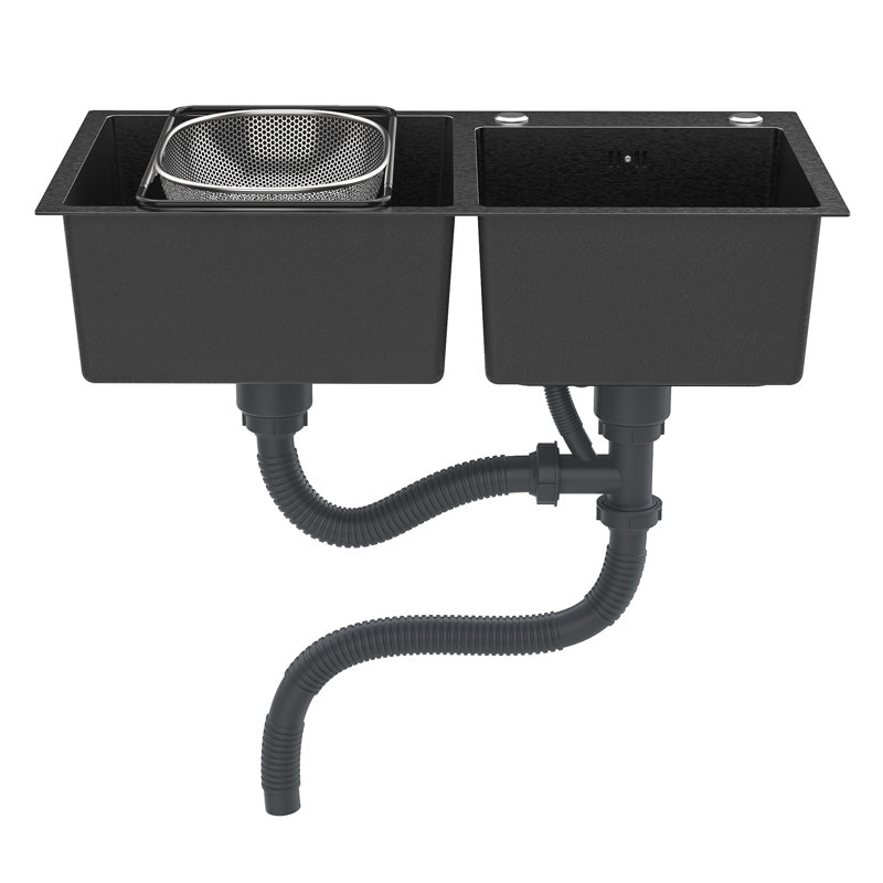 Évier de cuisine à double cuve, évier en acier inoxydable de 30,7 po x 16,9 po avec revêtement nano, évier encastrable / à fixation sur le dessus pour cuisine moderne, avec ensemble de bonde et panier de bonde