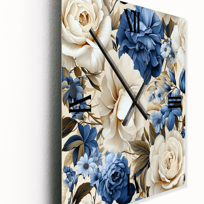 Motif victorien bleu des roses de la Renaissance VI - Horloges murales florales, Très petit