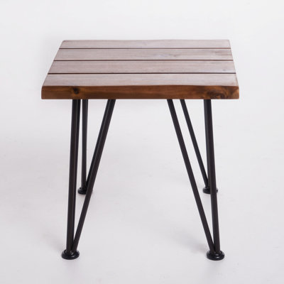 Rustic Accent Table With Metal Legs And Wood Top, Mesmerizing, 18"x18"x18", Tone Shift Side For Patio Use, Top Legs, Fascinating, Stain Alternation