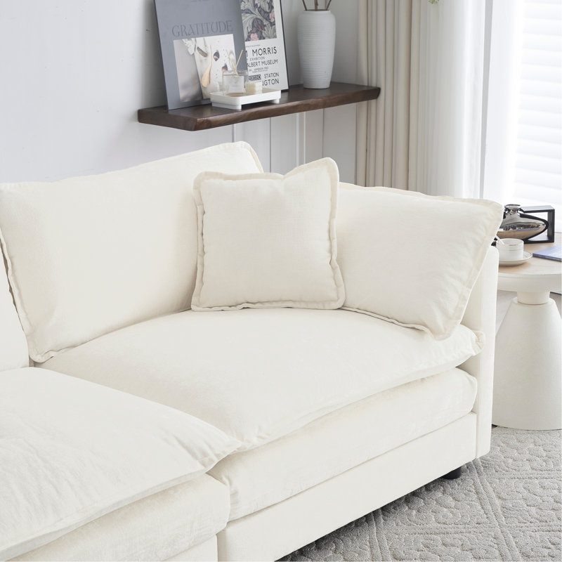 Canapé modulaire surdimensionné en L avec repose-pieds réversible en chenille blanche Free Combination Comfy Upholstery
