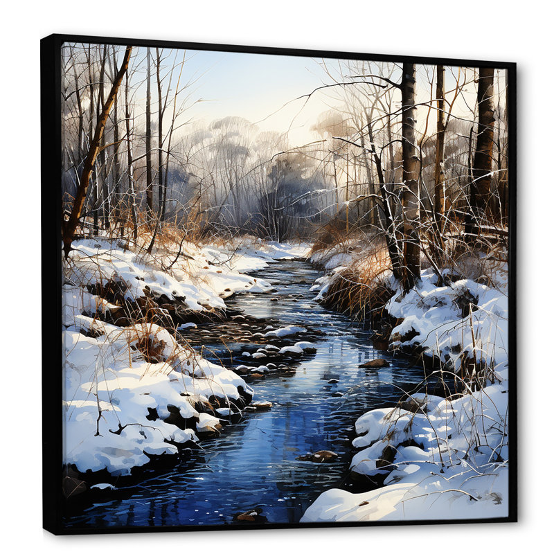 Winter Pond Tranquility - Fruits, art mural, Cadre flottant noir, H 36 po x l 36 po x P 1,5 po