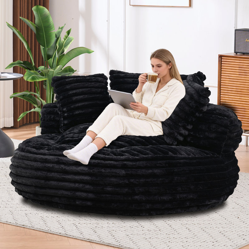 Round Cloud Sofa – Corduroy, Compression-Packed, 55.1" Deep Seat, Black