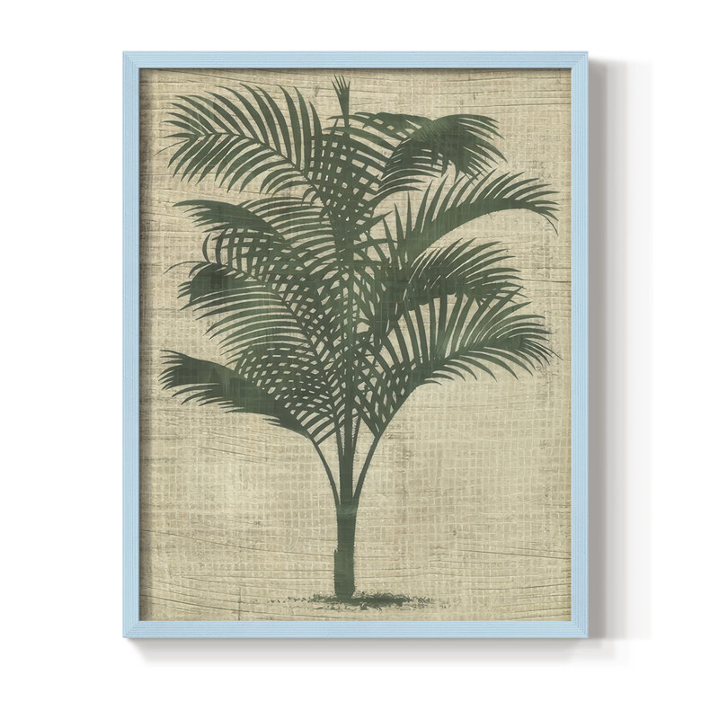Impression encadrée de toile de jute palmier III - bois massif, H 30 po x l 24 po, Bleu