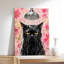 Toile, art mural, chat noir, rose, décoration de salle de bain, affiche rétro, décoration intérieure-1765555490