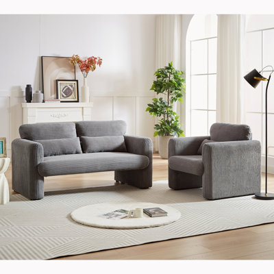 Modern Sofa 60"Corduroy Fabric Sofa With 33" Single Sofa,  Sofa With Support Pillow , For Apartment, Office, Living Room