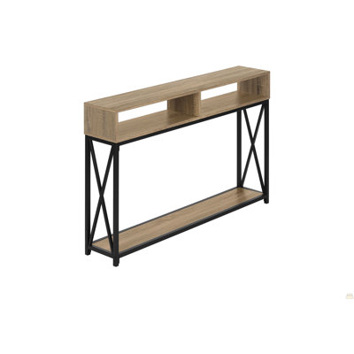 Accent Table, Console, Entryway, Narrow, Sofa, Living Room, Bedroom, Brown Laminate, Black Metal, Contemporary, Modern