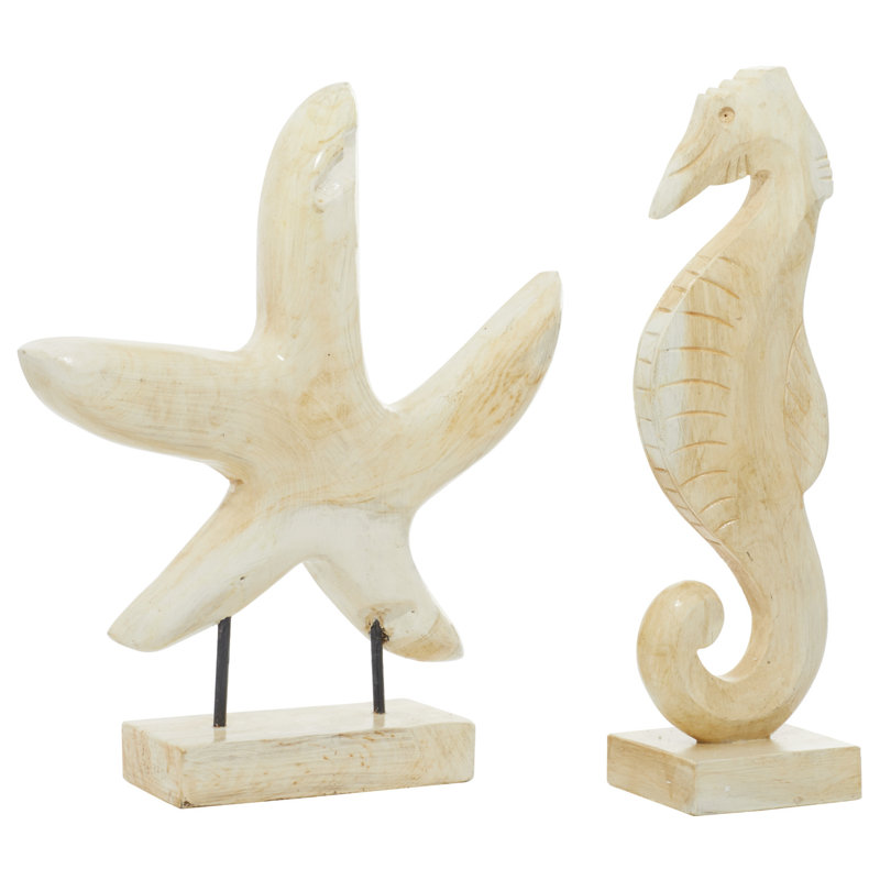 Ensemble de sculptures en bois de teck 2 pièces Andes, Blanc