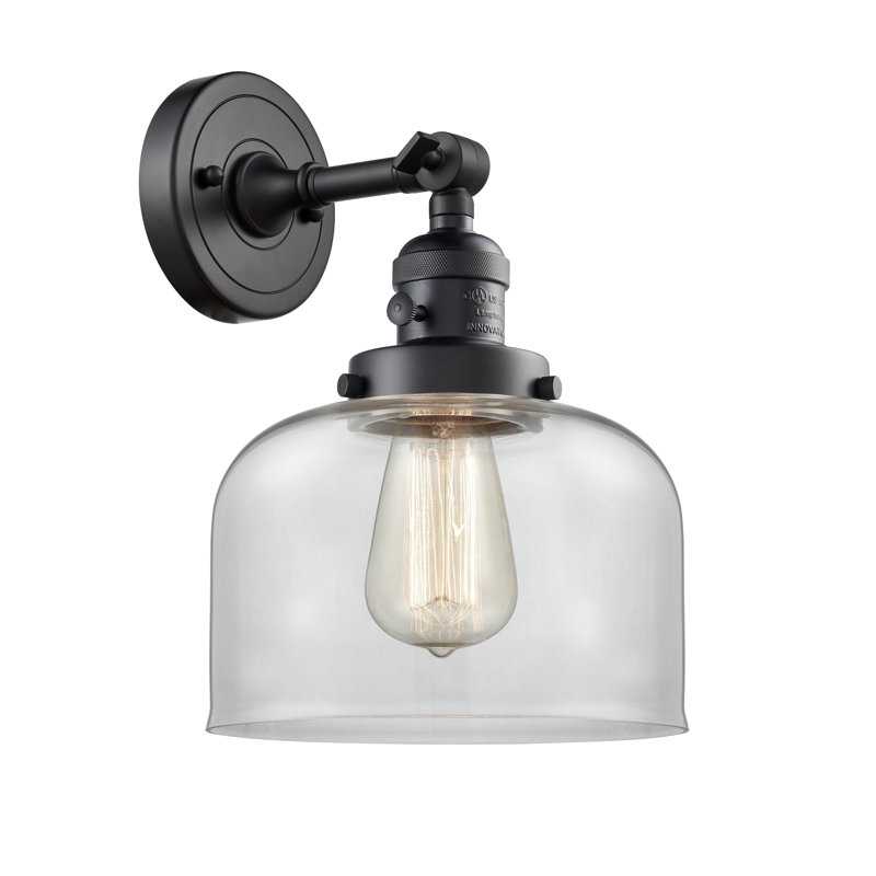 Applique murale 1 lumière 5 po Bell, Ampoule incandescente rétro 60 watts, Clair, Noir mat