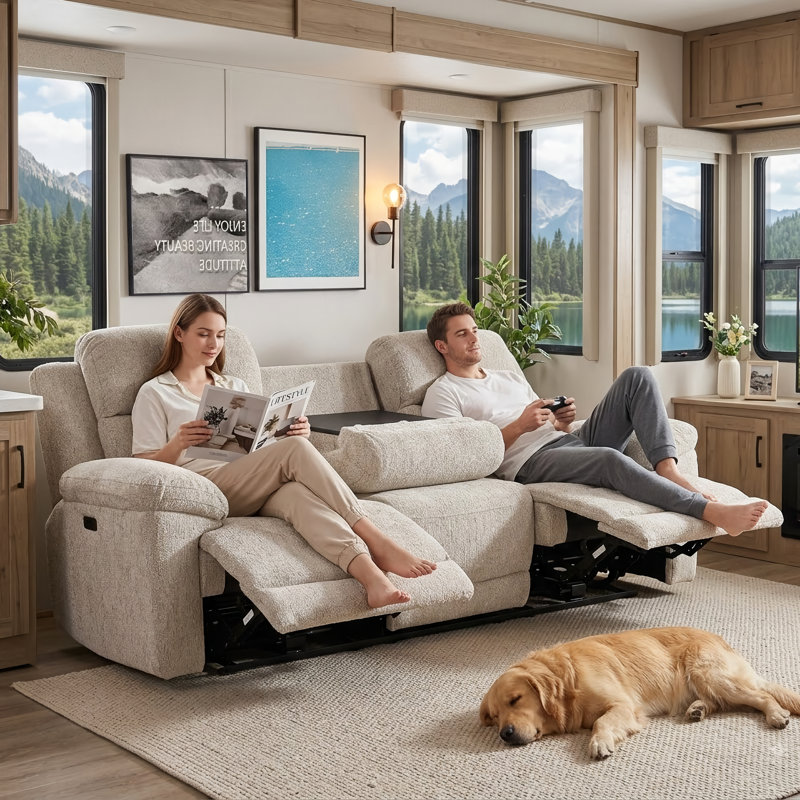 Canapé inclinable électrique avec plateau Callendale, type C, ports USB, porte-gobelets, Gris clair