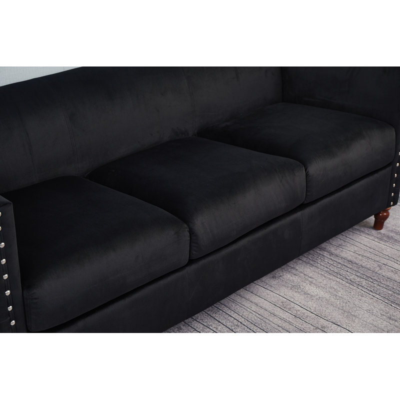 Shawn 70'' Velvet Sofa, Black Velvet