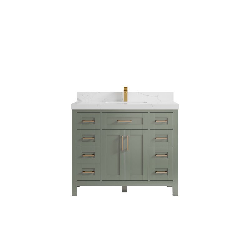 Cambridge 42 In. W X 22 In. D Single Sink Bathroom Vanity In Evergreen With 2 In. Quartz, Calacatta Laza