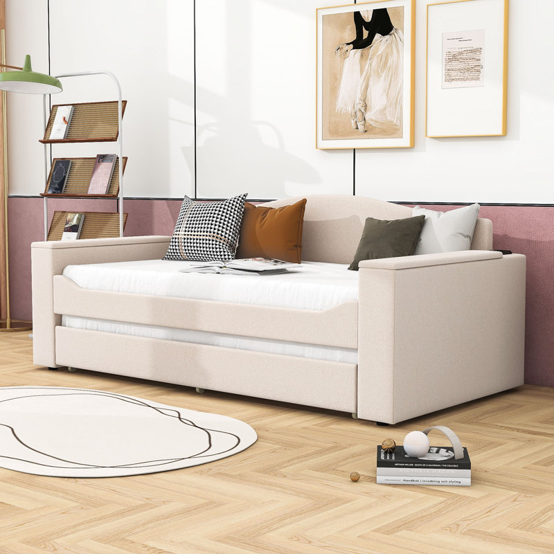 Lit de jour avec couchette Melito, Beige, Lit simple