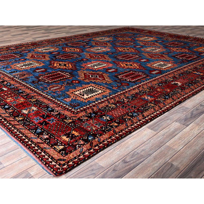 10'x13'6" Carolina Blue, Afghan Ersari with Turkish Knot, Caucasian Design Revival, Densely Woven, Vegetable Dyes, Hand Knotted, 100% Wool, Oriental Rug