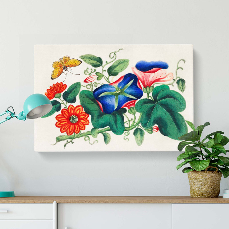 Butterfly and Flowers - Wrapped Canvas, 35cm H x 50cm W x 3cm D