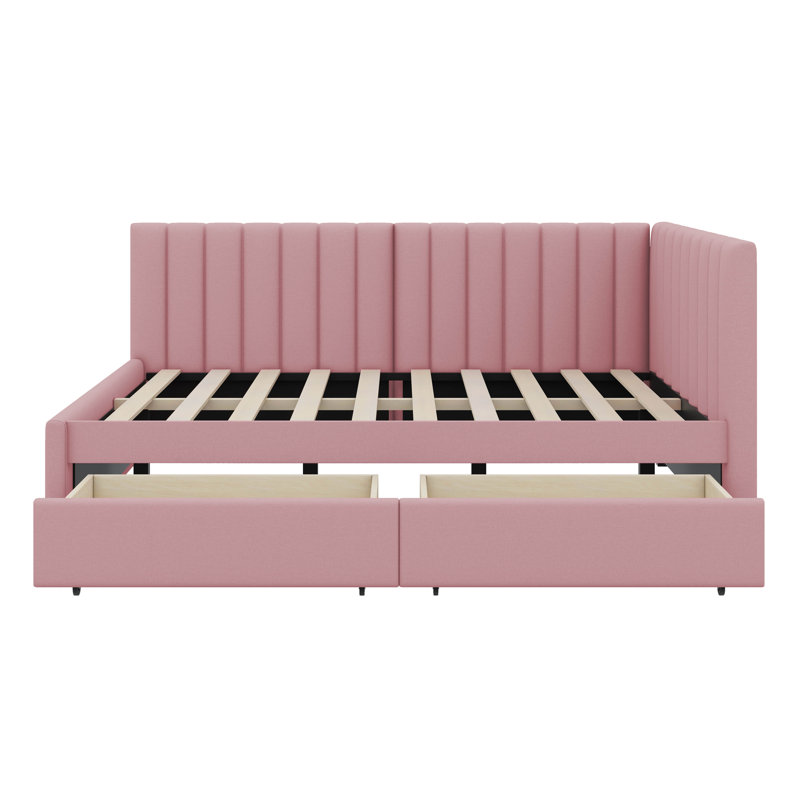 Cathaline Full Size Upholstered Daybed with 2 Storage Drawers Sofa Bed Frame, Pink