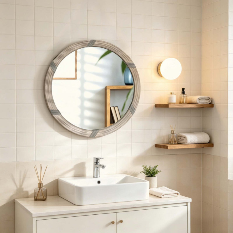 Miroir mural de style contemporain, miroir mural rond décoratif, miroir circulaire élégant (miroir mural seulement)