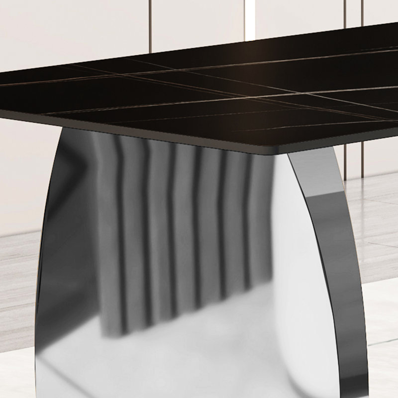 Table rectangulaire Classy Ultra Modern avec surface en pierre frittée noire et pieds en acier inoxydable, convient à la cuisine, aux sièges confortables et aux sièges de table de 0,4 po, de 4 à 8