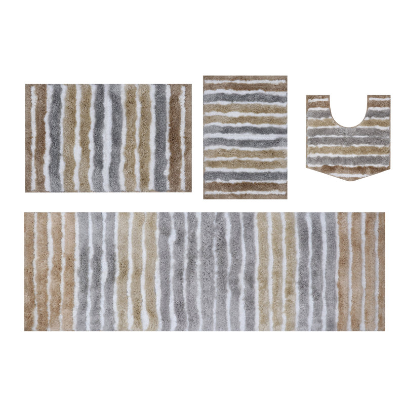 Bathroom Rugs Set of 4, Ultra Soft Microfiber Mats, Absorbent & Quick Drying, Non-Slip Rubber Backing, Machine Wash Bathroom Floor Mats for Tub, Shower, Sink, Toilet – 17x24, 20x32, 21x54, 20x20 Linen