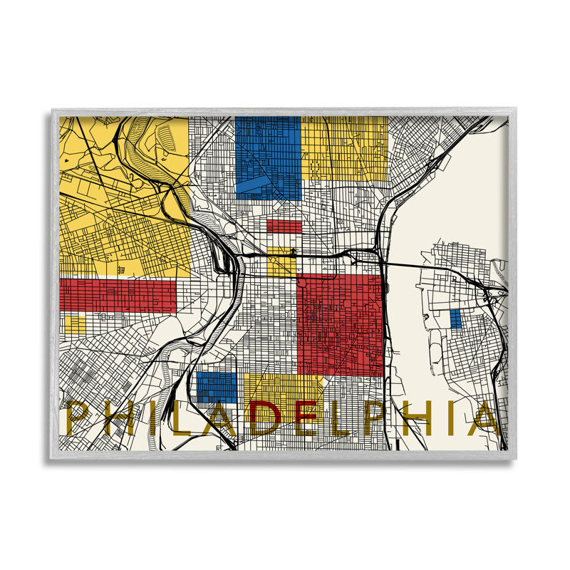 «Philadelphia Pennsylvania City Grid Classic Abstract Square Shapes», impression sur bois, H 11 po x l 14 po x P 1,5 po