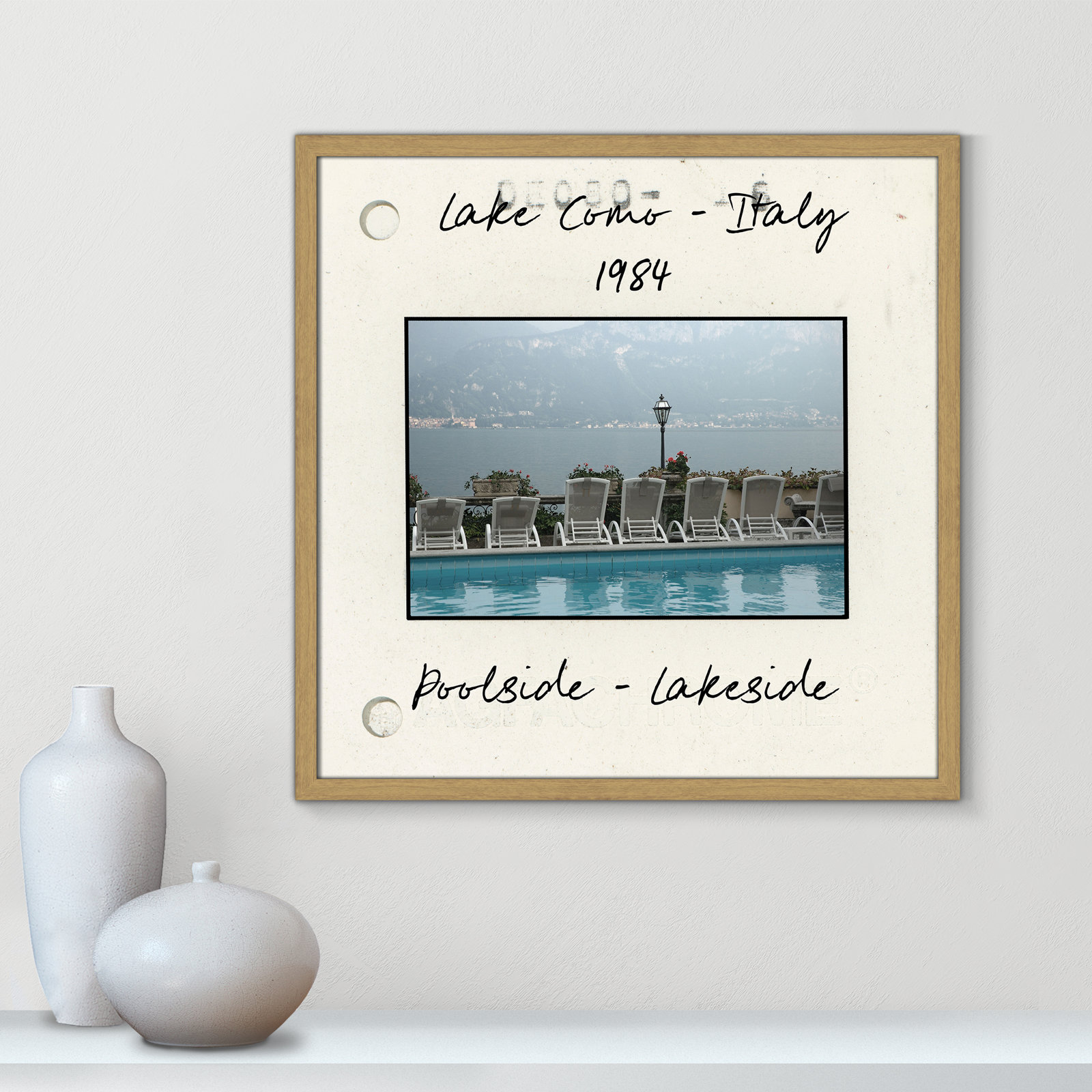 Travel Slide Collection "Lake Como, Italy" Print, Natural Single Picture Framed Paper, 23.5" H x 23.5" W x 0.75" D