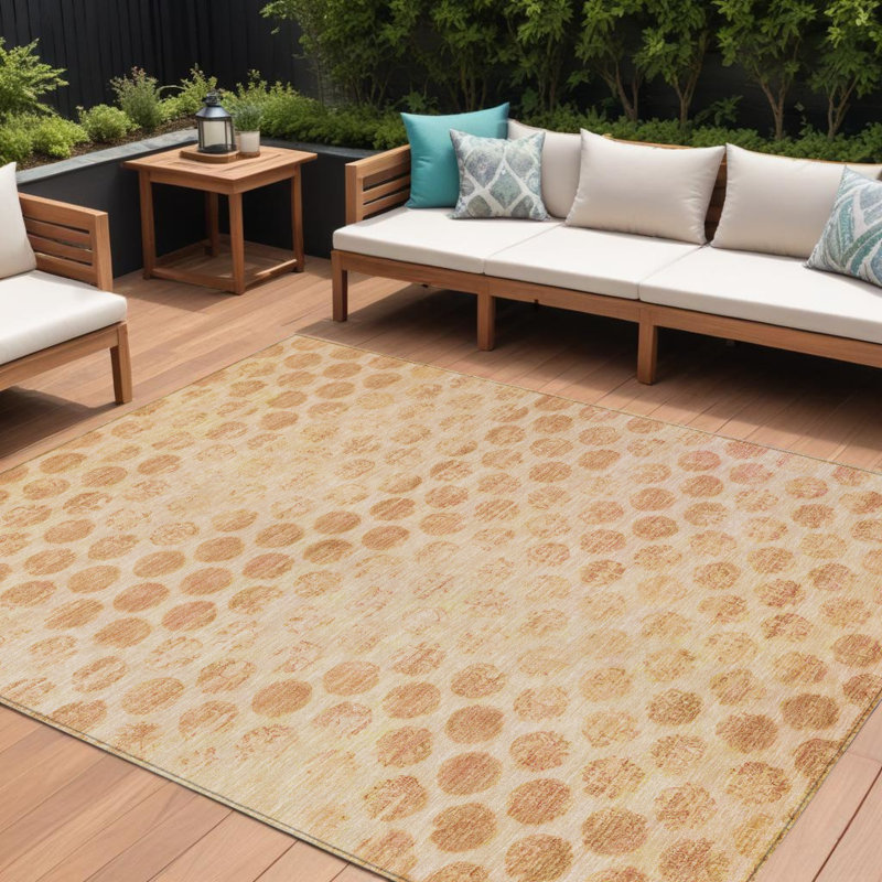 Tapis extérieur lavable à pois 8 pi x 10 pi pêche et rouille