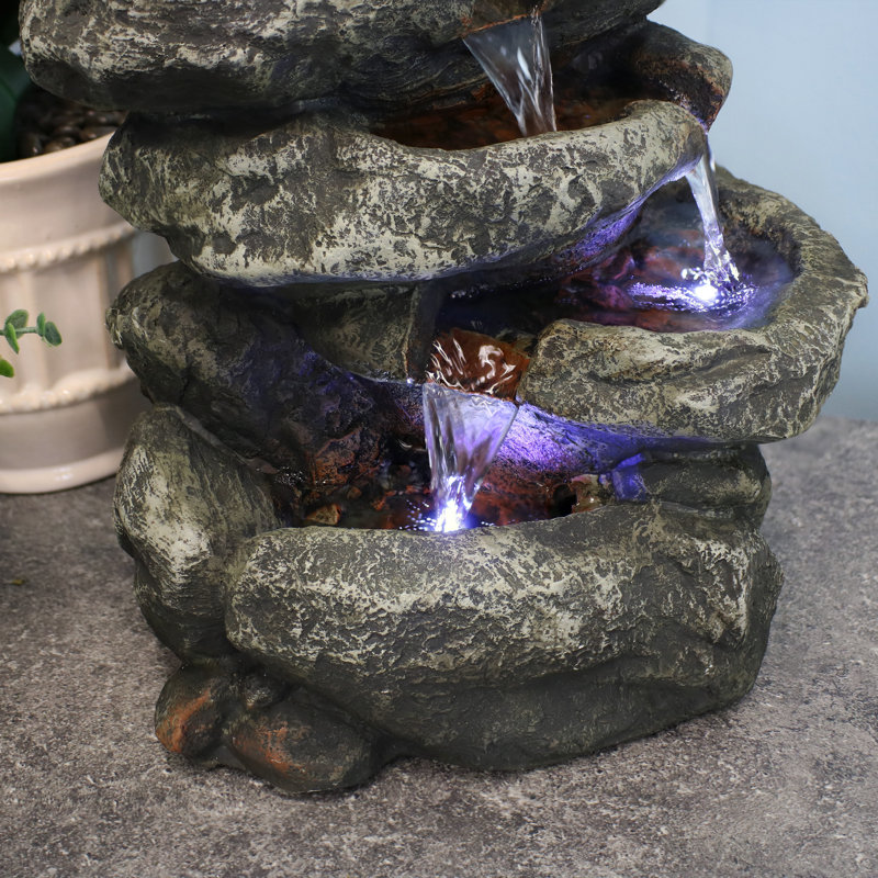 Fontaine de table gris rustique avec éclairage à DEL Ramon