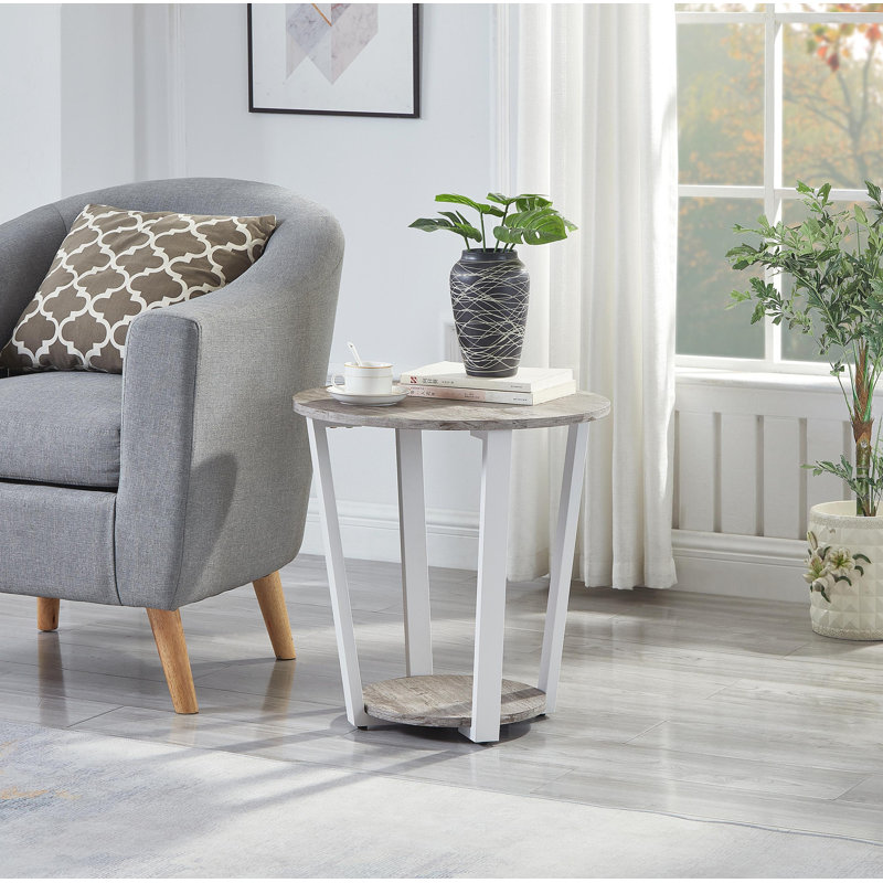 Table de bout ronde avec tablette Elysian, Gris, Gris