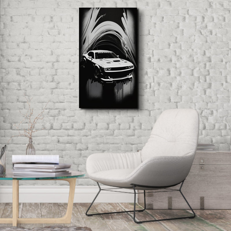 " Dodge Challenger GrayscaleI " by Maki, 18" H x 15" W x 1.5" D
