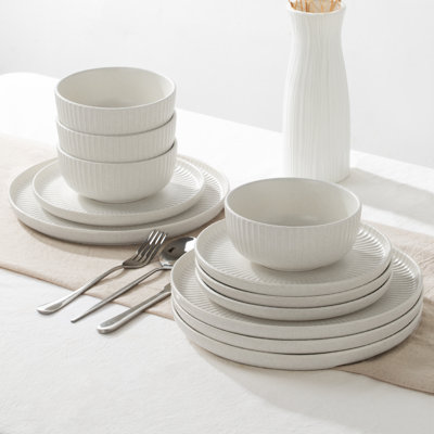 Famiware Starlight Plates And Bowls Sets, 12 Piece Dinnerware Sets, Matte White