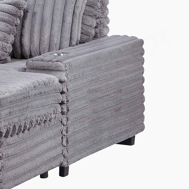 Canapé-fauteuil surdimensionné en velours côtelé l 67 po avec porte-gobelets et port de charge USB