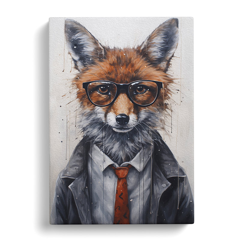 Fox with Glasses Painting - Wrapped Canvas, 76cm H x 50cm W x 3cm D