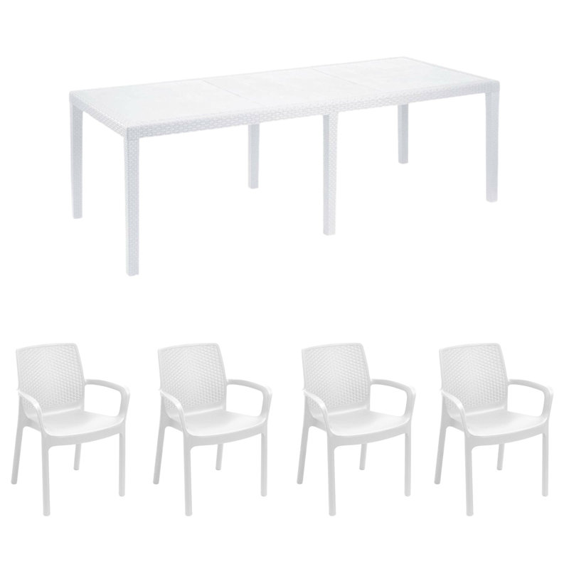 Amaijah 10 - Person Patio Dining Set with Rectangular Table, White