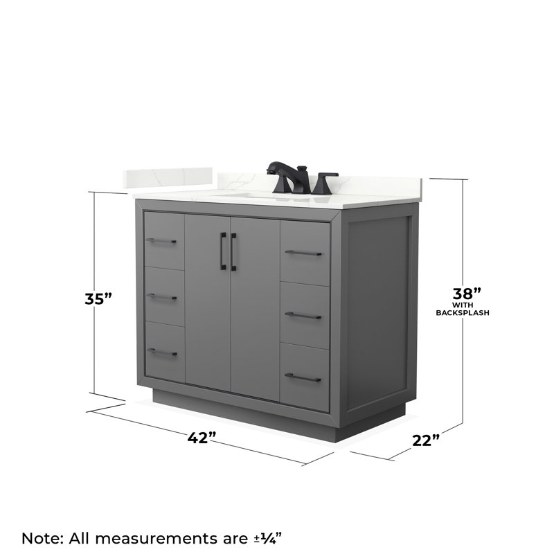 42'' W Single Vanity, Dark Gray, Giotto Quartz, Matte Black