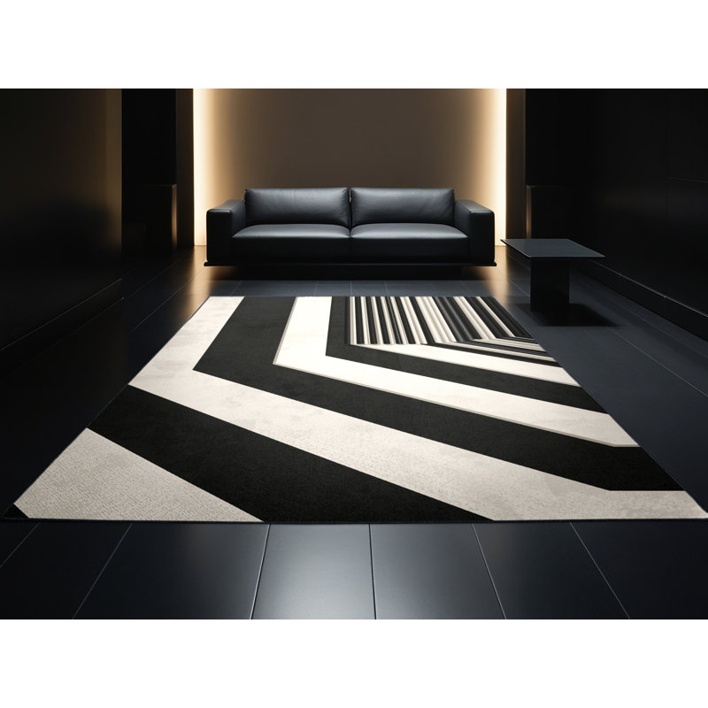 Machine Washable Roslindale Classic Striped Rug in Gray – Black Binding, 7x9