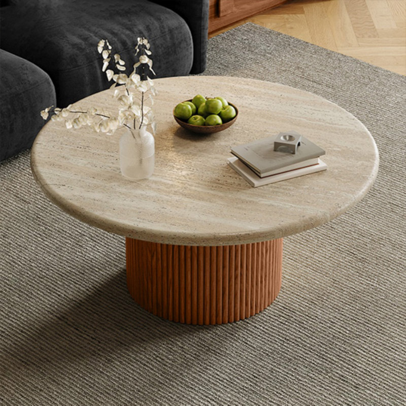 Circular Sintered stone  Coffee Table, Brown, 17.71" H x 35.43" L x 35.43" W