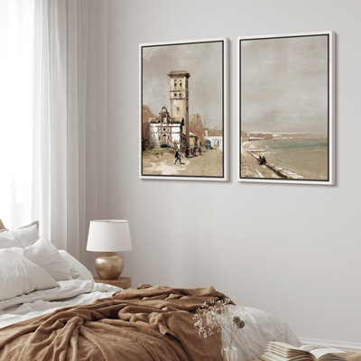 «Architecture historique, bord de mer, architecture classique et bord de mer, décor de nature sauvage», 2 pièces sur toile