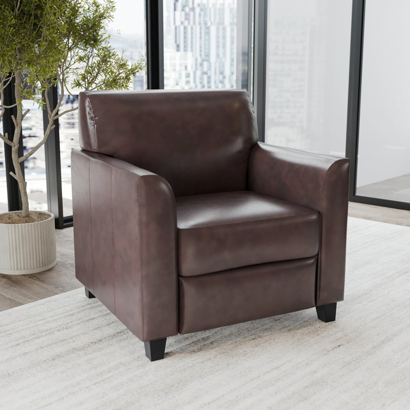 Elegant Brown LeatherSoft Fixed-Arm Chair with Wooden Frame