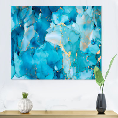 «Turquoise Luxury Abstract Fluid Art I», reproduction d'art sur toile moderne