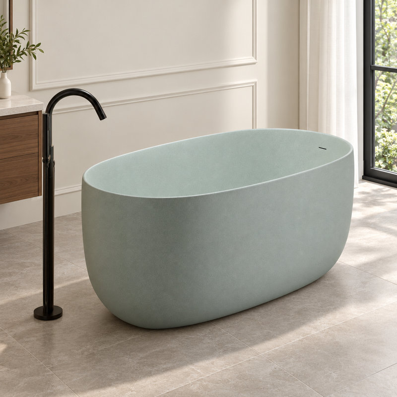 Baignoire de trempage autoportante ovale en résine de 51 po avec trop-plein turquoise