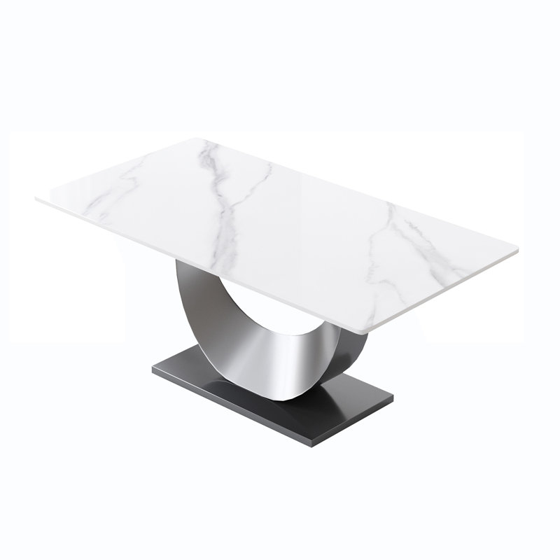 70,87 po. Pierre artificielle moderne en forme de croissant blanc, pieds en métal noir - peut accueillir 6 à 8 personnes. (Seulement les tables, pas de chaises)