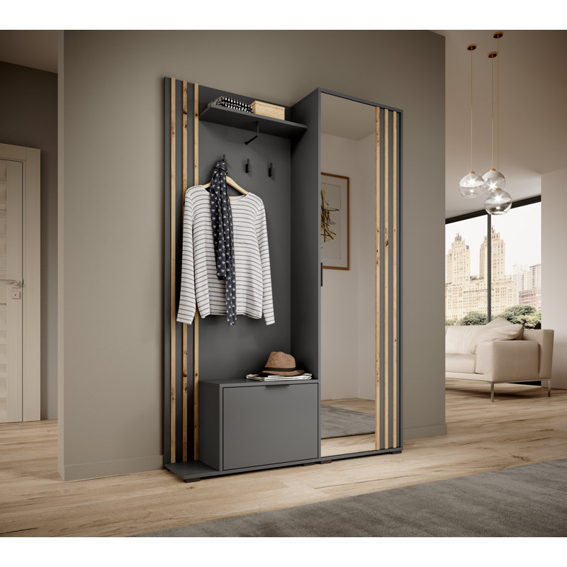 Romul Hall Tree 131cm Wide with Shoe Storage, Gray