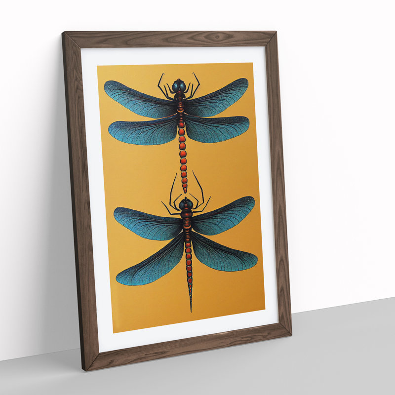 XV1022-5327X Wonderful Dragonflies - Single Picture Frame Print, 64cm H x 46cm W x 2cm D, Walnut